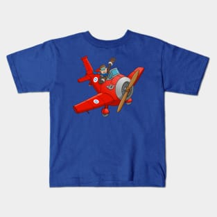 The waving pilot in his red airplane Kids T-Shirt